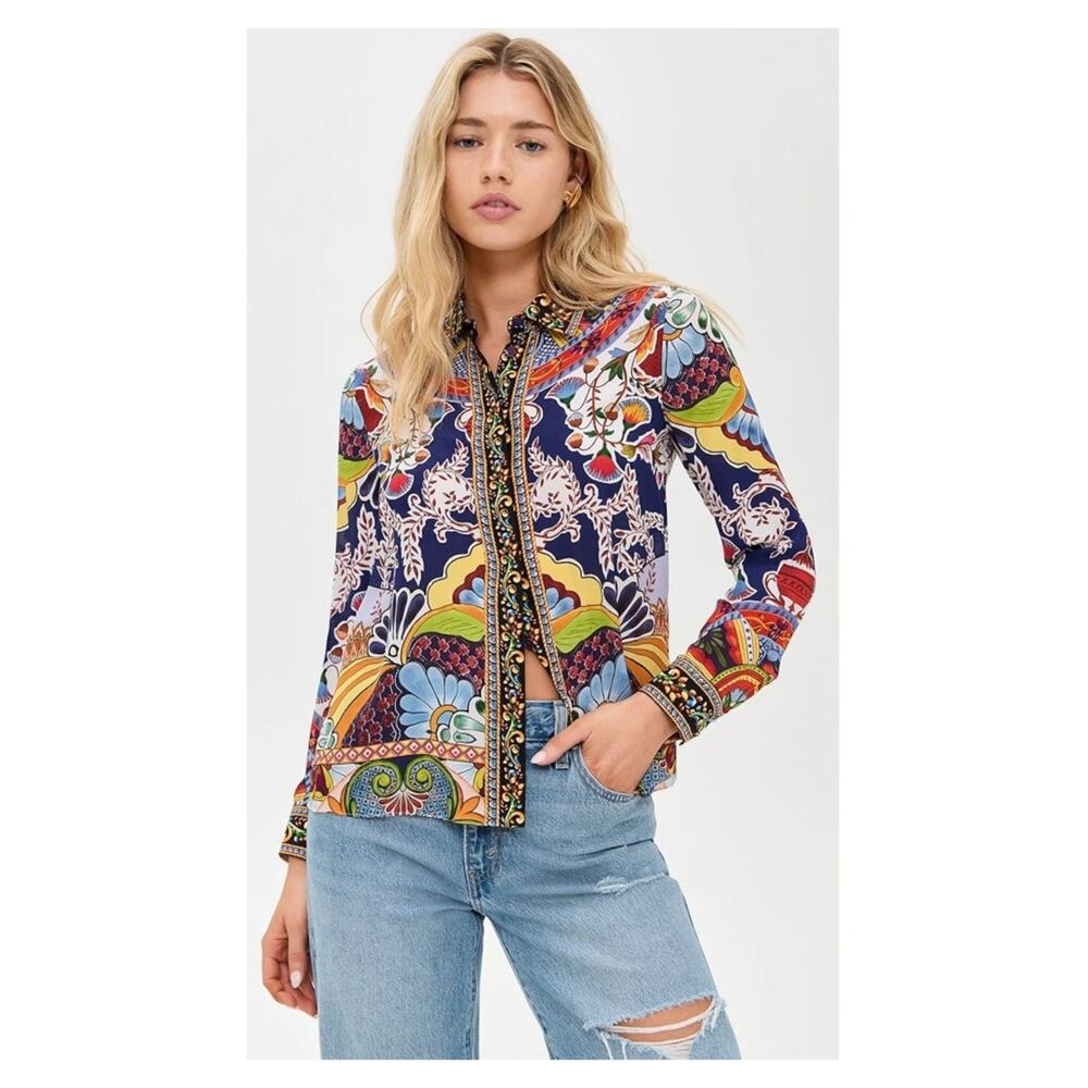 NEW Alice + Olivia Willa Placket Top Size Small
